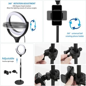 Ergopixel Desktop Tripod Stand With LED Ring Light - Black - Tripod Mount - Black