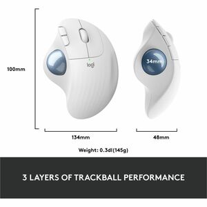 Logitech ERGO M575 Wireless Trackball - Optical - Bluetooth - 2.40 GHz - Off White - USB - 2000 dpi - Scroll Wheel - 5 But