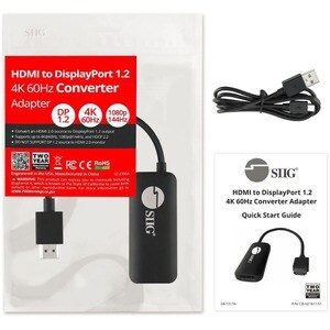 SIIG HDMI to DisplayPort 1.2 4K 60Hz Converter Adapter - NOT a Bi-Directional Adapter - Compliant with HDMI 2.0a & HDCP 2.2