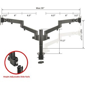 SIIG Dual Arm Pole Multi-Angle Replaceable Articulating Monitor Desk Mount - 14" to 30" - Max Load 17.6lbs each - Expandab