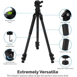 Sabrent 62 Inch Carbon Fiber Tripod With 360 Degree Camera Mount (TP-CF62) - 25" to 62" Height - 10 lb Load Capacity