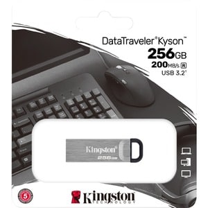 Kingston DataTraveler Kyson DTKN 256 GB USB 3.2 (Gen 1) Type A Flash Drive - Silver - 200 MB/s Read Speed - 60 MB/s Write 