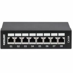 Intellinet 8 Port(s) Network Patch Panel - Category 6a - Twisted Pair - Black - Patch Panel, Cat6a, FTP, 8-Port, Desktop, 