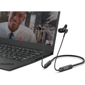 Lenovo Wireless Earbud, Behind-the-neck Stereo Earset - Black - Binaural - In-ear - 1000 cm - Bluetooth - 32 Ohm - 20 Hz t