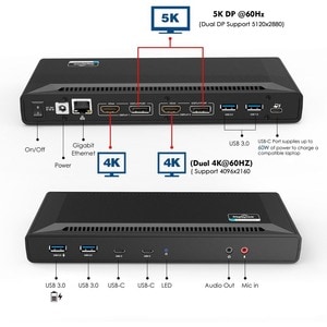 4XEM USB-C Dual 4K with Power Delivery Universal Docking Station - for Notebook/Monitor - 130 W - 100W to host 30W to peri