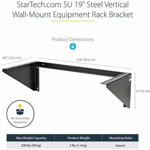 StarTech.com 5U Vertical Wall Mount Rack, 19" Wall Mounting Bracket, Open Low Profile Network/Server Room/Data/AV/IT/Patch