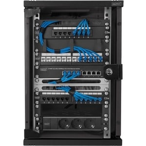 Digitus 9U Wall Mountable Enclosed Cabinet Rack Cabinet for LAN Switch, Patch Panel - 254 mm Rack Width - Jet Black - Galv