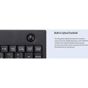 Adesso AKB-310UB Keyboard - Cable Connectivity - USB Interface - Trackball - English (US) - Black - Membrane Keyswitch - 1