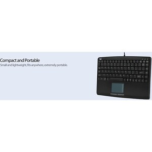 Adesso SlimTouch AKB-410UB Keyboard - Compact - Cable Connectivity - USB Interface - TouchPad - English (US) - Black - Mem