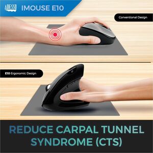 Adesso iMouse E10 Mouse - Radio Frequency - USB - Optical - 6 Button(s) - Black - Wireless - 9.14 m - 2.40 GHz - 1600 dpi 