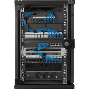 Digitus 9U Wall Mountable Enclosed Cabinet Rack Cabinet for LAN Switch, Patch Panel - 254 mm Rack Width - Jet Black - 30 k