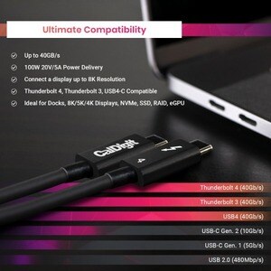CalDigit Thunderbolt 4 / USB 4 Cable (0.8m) Passive 40Gb/s, 100W, 20V, 5A - 2.62 ft Thunderbolt 4/USB Data Transfer Cable 
