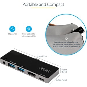 StarTech.com USB C Multiport Adapter, USB-C to 4K 60Hz HDMI, 100W PD Pass-Through, 3xUSB, Audio, USB-C Mini Dock, Portable