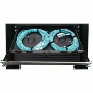 Eaton Tripp Lite Series Preloaded Fiber Panel, 1U - 2x (12F MTP/MPO-PC to 4x LC Duplex F/M) 8F Trunk Cables, OM4 Multimode