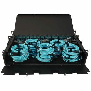 Eaton Tripp Lite Series Preloaded Fiber Patch Panel, 2U - 32x (12F MTP/MPO-PC to 4x LC Duplex F/F) 8F Trunk Cables, OM4 Mu