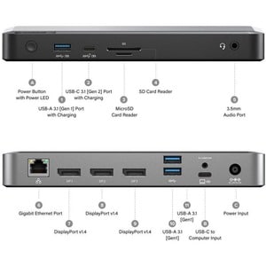 Alogic DX3 Triple 4K Display Universal Docking Station - with 100W Power Delivery - for Notebook - Memory Card Reader - SD