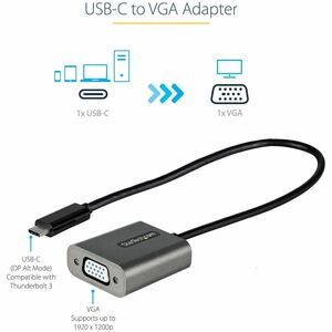 StarTech.com USB C to VGA Adapter, 1080p USB Type-C to VGA Adapter Dongle, USB-C to VGA Monitor/Display Video Converter, 1