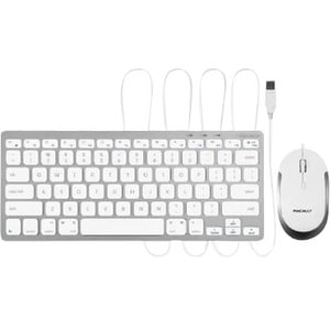 Macally Compact Aluminum USB Keyboard And Quiet Click Mouse - USB Cable Keyboard - USB Cable Mouse - 2400 dpi - Scroll Whe