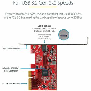 StarTech.com Scheda PCIe USB 3.2 Gen 2x2 a 1 porta - USB-C SuperSpeed 20Gbps PCI Express 3.0 x4 -Scheda di espansione USB 