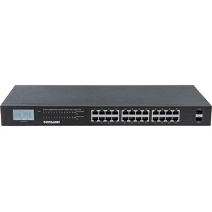 24-Port Gigabit Ethernet PoE+ Switch with 2 SFP Ports, LCD Display, IEEE 802.3at/af Power over Ethernet (PoE+/PoE) Complia