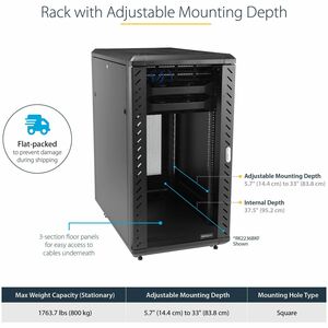 StarTech.com Armadio Rack 19" 32U su Ruote - Server Rack a 4 Montanti con Profondità Regolabile, Pannelli Laterali e Porta