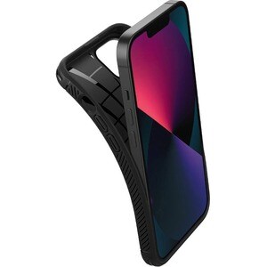 Spigen Rugged Armor Rugged Case for Apple iPhone 13 Smartphone - Textured - Matte Black - Carbon Fiber, Glossy - Thermopla