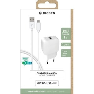 Bigben AC Adapter - 1 Pack - USB - For Mobile Device - 2.40 A Output - White