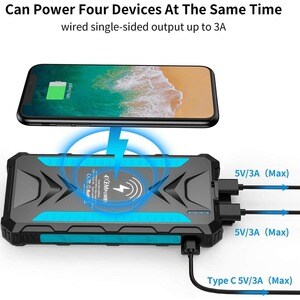 4XEM 20,000 maH Mobile Solar Power Bank and Charger (Blue) - 20,000 maH Mobile Solar Power Bank and Charger fitted for wir