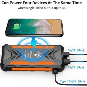 4XEM 20,000 maH Mobile Solar Power Bank and Charger (Orange) - 20,000 maH Mobile Solar Power Bank and Charger fitted for w