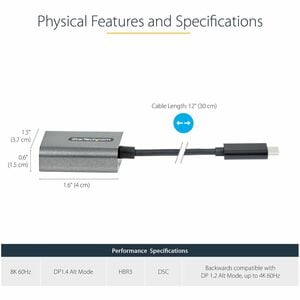 StarTech.com USB C to DisplayPort Adapter, 8K/4K 60Hz USB-C to DisplayPort 1.4 Adapter, DSC, USB Type-C to DP Video Conver