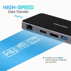 VisionTek VT400 - Dual Display USB-C Docking Station with Power Passthrough - for Notebook - 100 W - USB Type C - 2 Displa