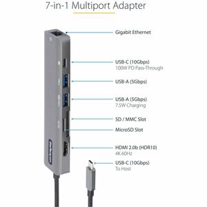StarTech.com Adattatore multiporta USB C a HDMI 2.0 4K 60 Hz, 100W PD, SD/MicroSD, Hub USB 3.0 - USB Type-C Mini Dock - Ca