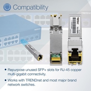 TRENDnet TEG-10GBRJ SFP+ - 1 x RJ-45 10GBase-T Network LAN - For Data Networking - Twisted Pair10 Gigabit Ethernet - 10GBa