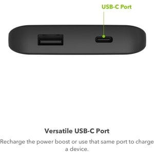 mophie power boost 10K mAh Portable battery USB-A and USB-C inputs - Black - For iPhone, Smartphone, Earbud, Tablet, USB T