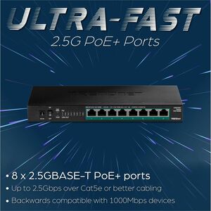 TRENDnet TPE-TG380 8 Ports Ethernet Switch - 2.5 Gigabit Ethernet - 2.5GBase-T - TAA Compliant - 2 Layer Supported - 12 W 