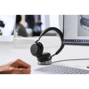 Jabra Evolve2 75 Wireless On-ear Stereo Headset - USB-C - For MS Teams - With Charging Stand - Black - Binaural - Ear-cup 
