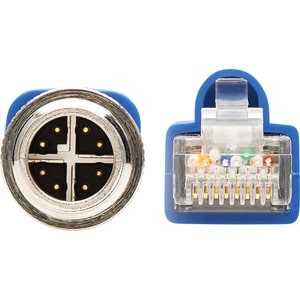 Eaton Tripp Lite Series M12 X-Code Cat6a 10G F/UTP CMR-LP Shielded Ethernet Cable (M12 M/RJ45 M), IP68, PoE, Blue, 1 m (3.