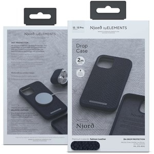 Njord Hülle für Apple iPhone 12, iPhone 12 Pro Smartphone - Benzin - Glatt - Sturzsicher - Lachsleder, MicroFiber