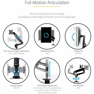 StarTech.com Desk Mount Monitor Arm for Single VESA Display 32" , 8kg/17.6lb, Full Motion Articulating & Height Adjustable