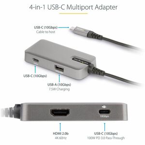StarTech.com Adaptateur Multiport USB-C - Mini Dock USB Type-C vers 4K 60Hz HDMI 2.0 - 100W PD Pass-trough - Hub 3 ports U
