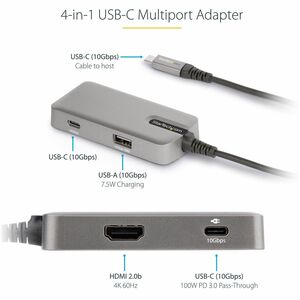 StarTech.com USB C Multiport Adapter, 4K 60Hz HDMI 2.0, 100W PD Pass-through, USB Hub, USB Type-C Mini Docking Station, 10