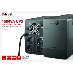 Onduleur en veille Trust Paxxon - 1,50 kVA/900 W - Fixation Murale - AVR - 8 Heure(s) Recharge - 1,33 Minute(s) Stand-by -