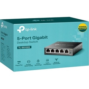 TP-Link TL-SG105S - 5 Port Gigabit Ethernet Switch - Desktop/Wall-Mount - Plug & Play - Fanless - Sturdy Metal - 802.1p/DS