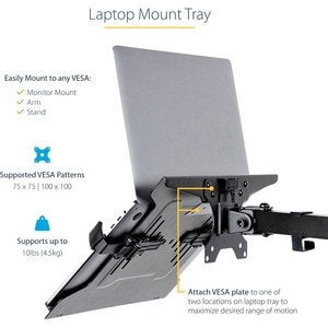 StarTech.com Mounting Tray for Notebook - Black - Height Adjustable - 23.9 cm to 41.9 cm (16.5") Screen Support - 4.50 kg 