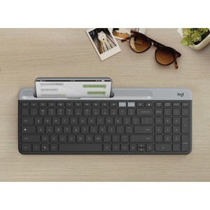Logitech K580 键盘 - 无线 连接 - 英文（美国） - 灰 - Bluetooth/RF - 10 m - 2.40 GHz - 手机, 台式计算机 - PC, Mac - AAA 支持的电池尺寸