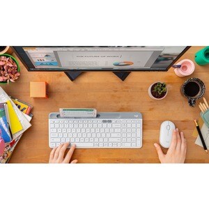Logitech K580 键盘 - 无线 连接 - 英文（美国） - 白 - Bluetooth/RF - 10 m - 2.40 GHz - 手机, 台式计算机 - PC, Mac - AAA 支持的电池尺寸