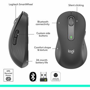 Logitech Signature M650 L Left (Graphite) - Optical - Wireless - Bluetooth/Radio Frequency - Graphite - USB - 2000 dpi - S