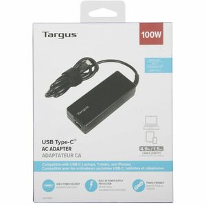 Targus APA108EU 100 W AC Adapter - 1 USB Type-C - For USB Type C Device, Notebook, Tablet, Phone - Europe - 1.80 m Cable -