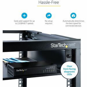 StarTech.com Unmanaged 2.5G Switch, 5 Port 2.5GBASE-T Unmanaged Ethernet Switch, Din Rail | Wall Mount, Multi-Gigabit, Aut