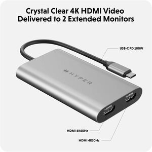 Hyper Dual 4K HDMI Adapter for M1/M2 MacBook - for Notebook/Desktop PC - USB Type C - 2 Displays Supported - 4K - 3840 x 2